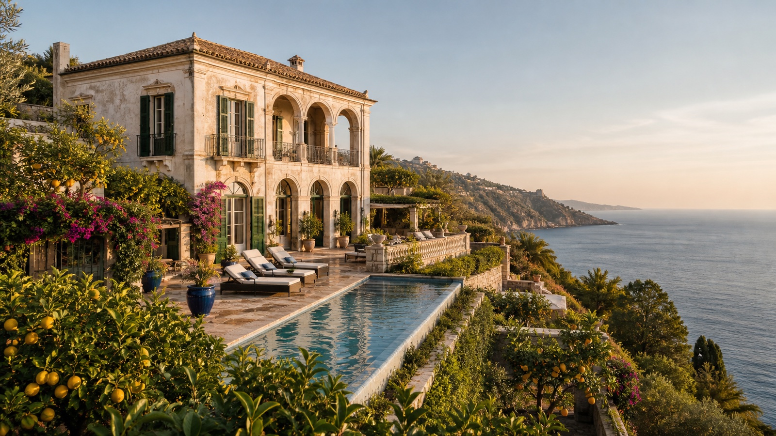 Villa Loto above the Ionian Sea at golden hour