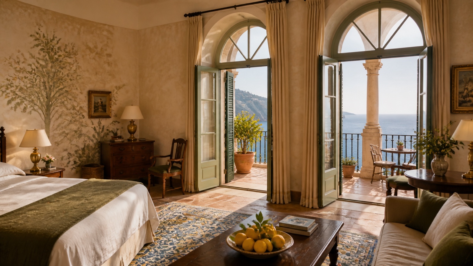 Suite interior opening to a sea-view loggia