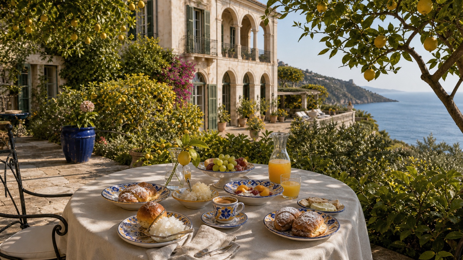Sicilian breakfast in Villa Loto's lemon garden