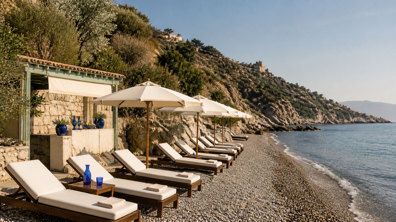 Lido Fiore beach club on Letojanni's pebble shore